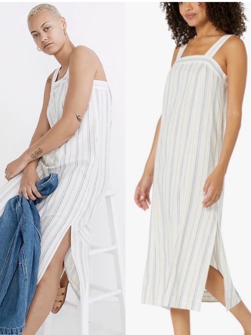 Madewell linen cotton princess seamed midi dress striped size XXS
